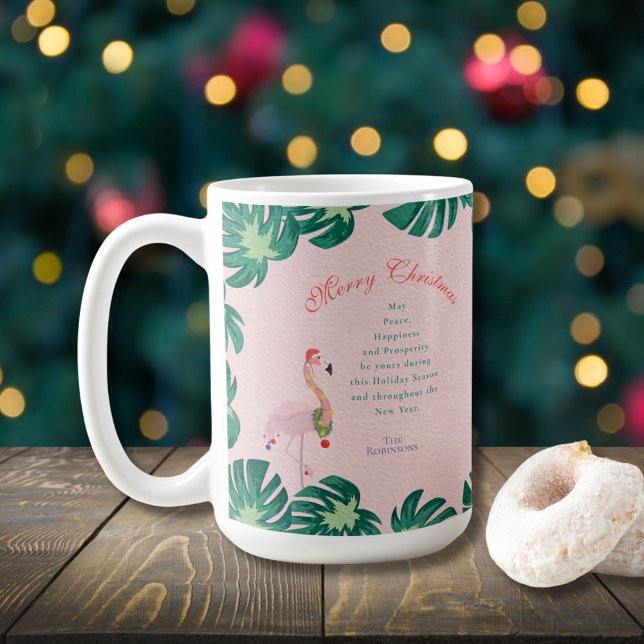 Mug Flamant rose de Noël rose tropicale Santa Hat Baub (Créateur téléchargé)