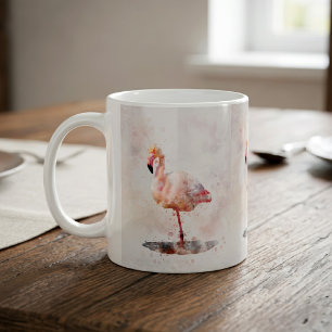 Mug Flamant Rose Élégant debout en Aquarelle