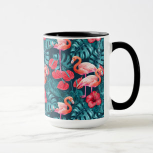 Mug Flamant rose et aquarelle du jardin tropical