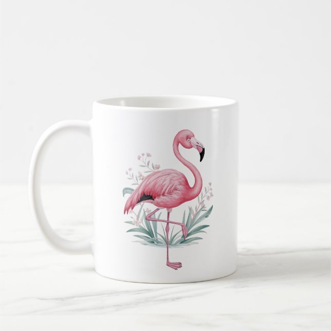 Mug Flamant rose et fleurs (Gauche)