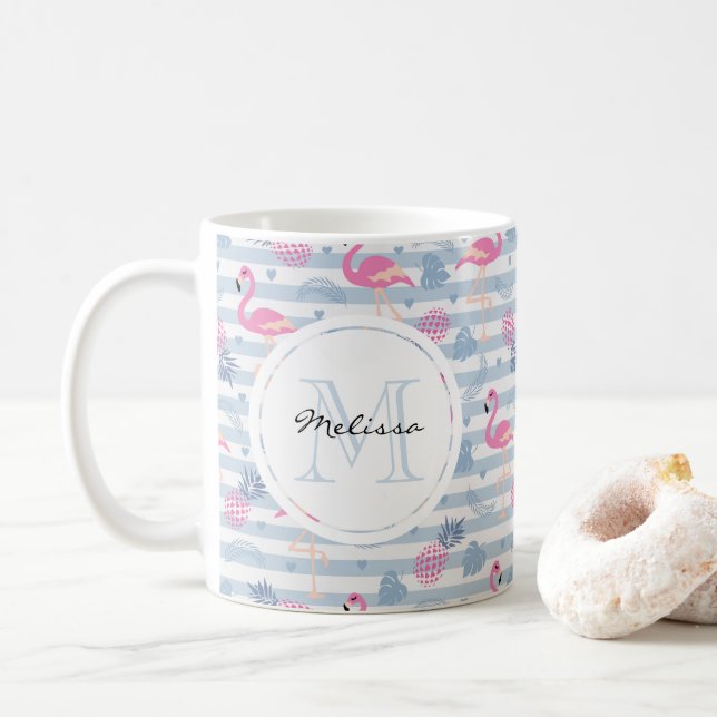 Mug Flamant rose et motif de ananas fantaisiste (Avec donut)