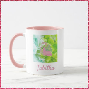 Mug Flamant rose et palmes rose et vert tropicale