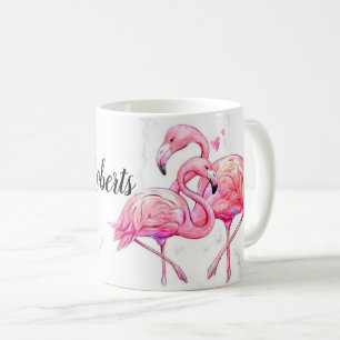 Mug Flamant rose floral tropical géométrique 
