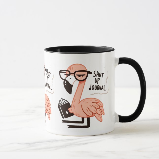 Mug Flamant rose Lecture d'un journal - "Tais-toi, Jou (Droite)
