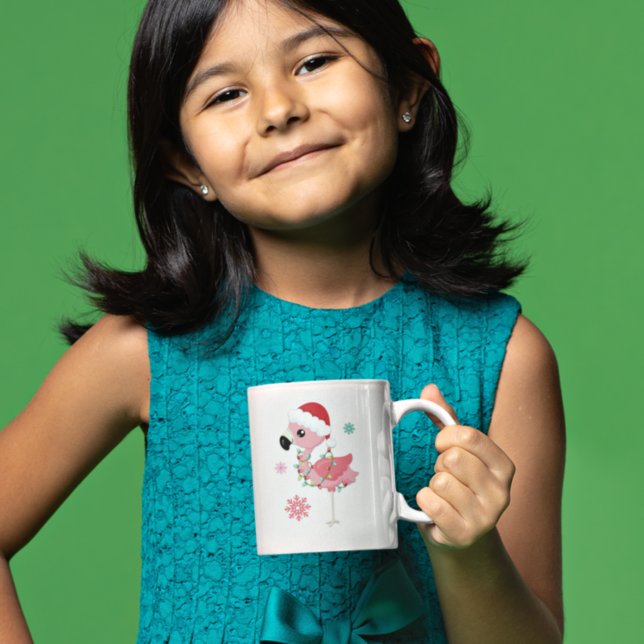 Mug Flamant rose mignon Snowflakes Nom de l'enfant Lov (Créateur téléchargé)