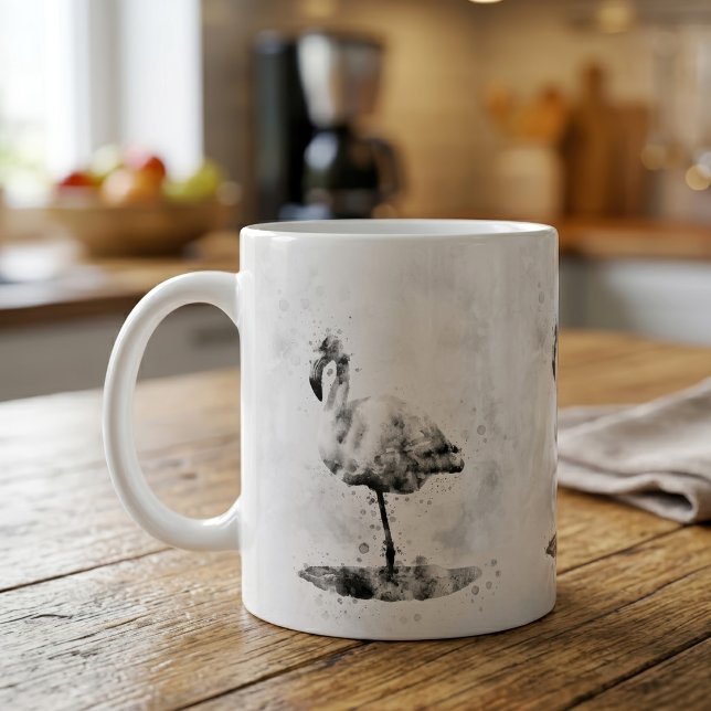 Mug Flamant Rose Monochrome Élégant à l'Aquarelle (Elegant Monochrome Flamingo in Watercolor. Coffee Mug)