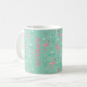 Mug Flamant rose motif mignon vert sarcelle nom