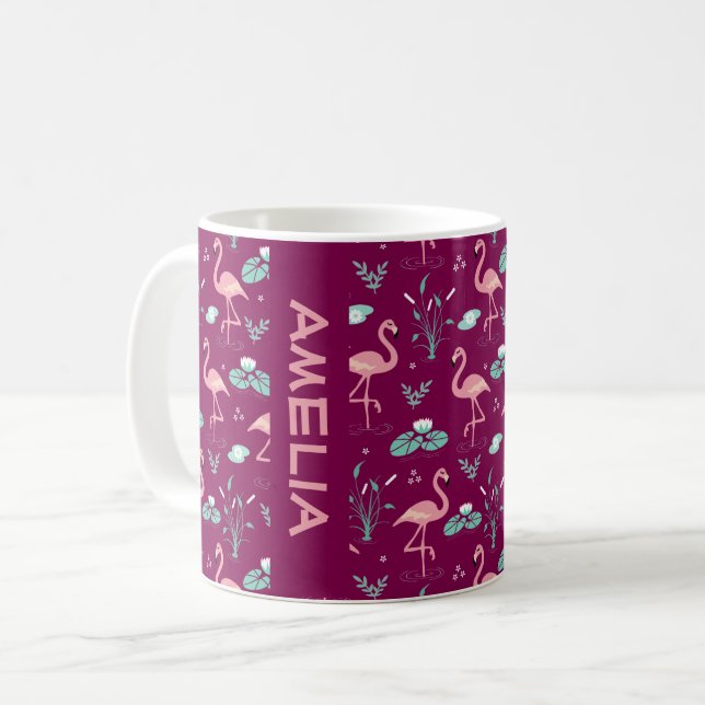 Mug Flamant rose motif rouge nom mignon (Devant gauche)
