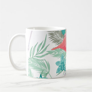 Mug Flamant rose, orchidée : motif vintage romantique.