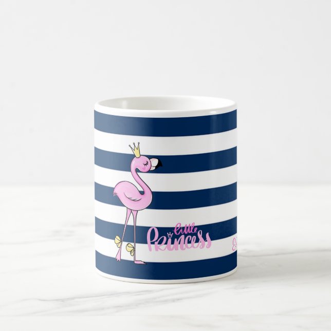 Mug Flamant Rose,Rayes Bleu Marine,Petite Princesse (Centre)