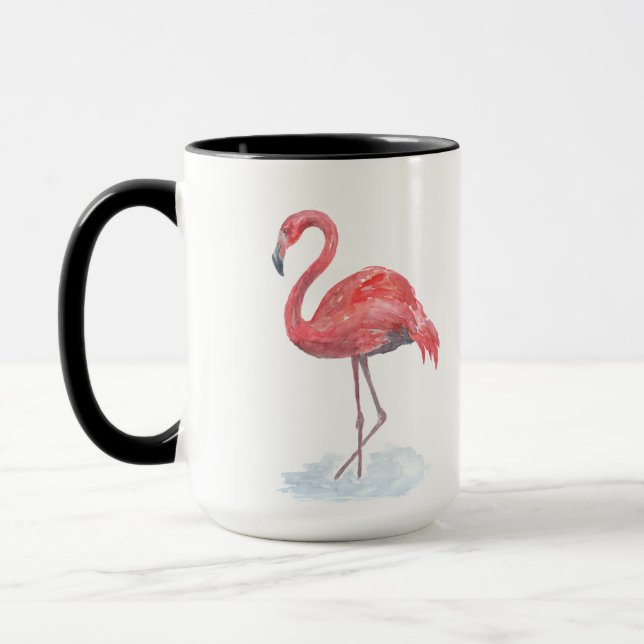 Mug Flamant rose rose, aquarelle. (Gauche)