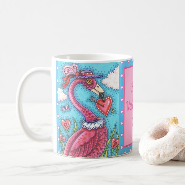 Mug Flamant rose ROSE COEURS DE VALENTINE, INSÉPARABLE (Avec donut)