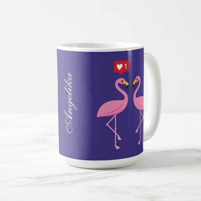 Mug Flamant rose Rose Comme Heart Pastel | Ajouter un  (Devant droit)