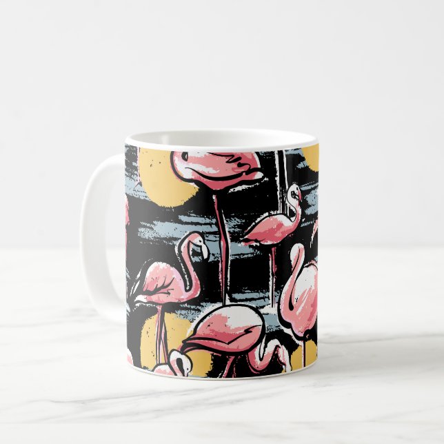 Mug Flamant rose rose et coucher de soleil | Tango tro (Devant gauche)