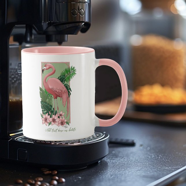 Mug Flamant rose rose Feuilles verts Lilly (Créateur téléchargé)