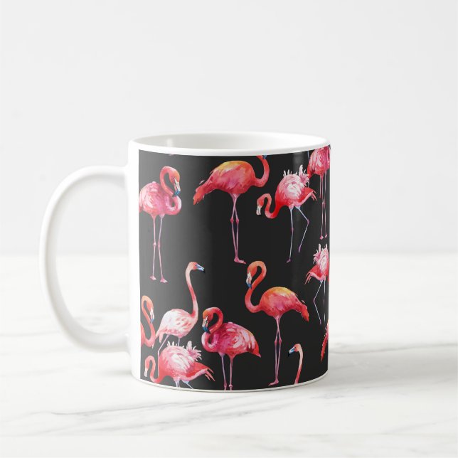 Mug Flamant rose rose : Motif d'aquarelle tropicale. (Gauche)