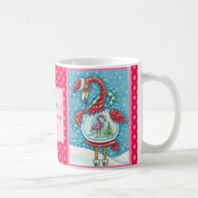 Mug Flamant rose ROSE, NOËL BLANC NEIGE GLOBE (Droite)