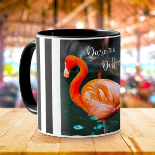 Mug Flamant rose rose Photo Black White Stripes Dare C