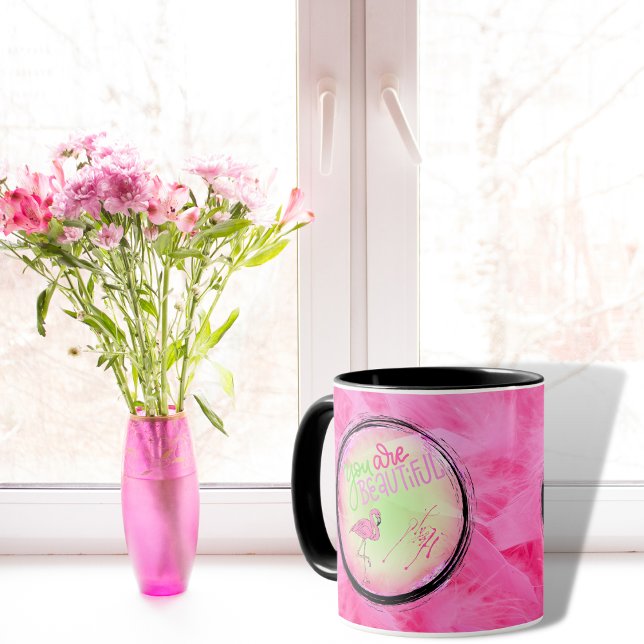 Mug Flamant rose Rose Vous Êtes Beau Inspirationnel (Créateur téléchargé)