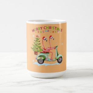 Mug Flamant rose Santa Hat Noël Light Motobike Noël