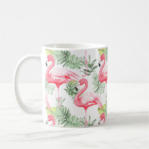 Mug Flamant rose tropical coloré et feuilles
