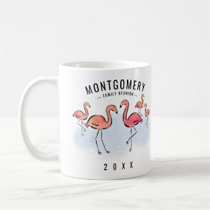 Mug Flamant rose tropical Nom du monogramme Famille Ré