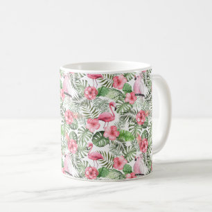 Mug Flamant Rose Tropical, Oiseau, Hibiscus & Verdure