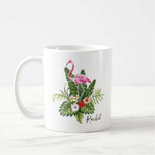 Mug Flamant rose tropical personnalisé Floral