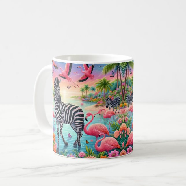 Mug Flamant Tropical et Zèbre (Devant gauche)