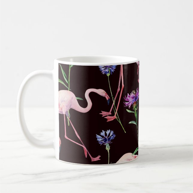 Mug Flamants d'aquarelle et fleurs sauvages motif. (Gauche)