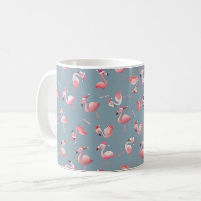 Mug Flamants de Noël jetés sur gris-bleu clair (Devant gauche)