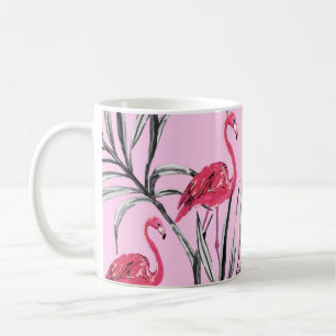 Mug Flamants roses, aquarelle tropicale vintage motif.