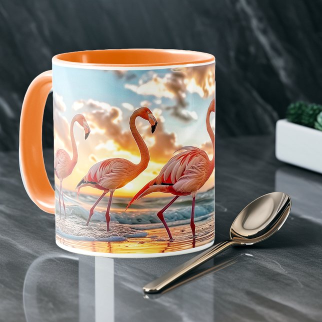 Mug Flamants roses Océan Plage Coucher de soleil (Créateur téléchargé)