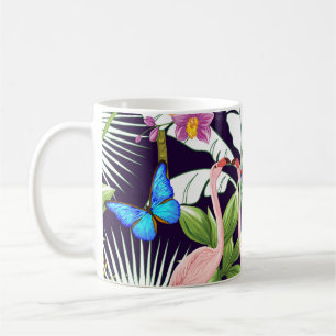 Mug Flamants roses, plantes tropicaux : motif vintage.