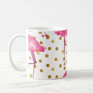 Mug Flamants roses, points dorés, aquarelle.