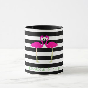 Mug Flamants roses, rayures noires et blanches, person