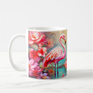 Mug Flamants roses roses dans un lac avec fleurs-20231