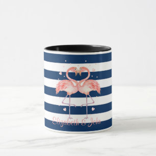 Mug Flamants roses Roses En Amour, Bleu Marine