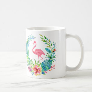 Mug Flamants roses roses et fleurs tropicales couronne
