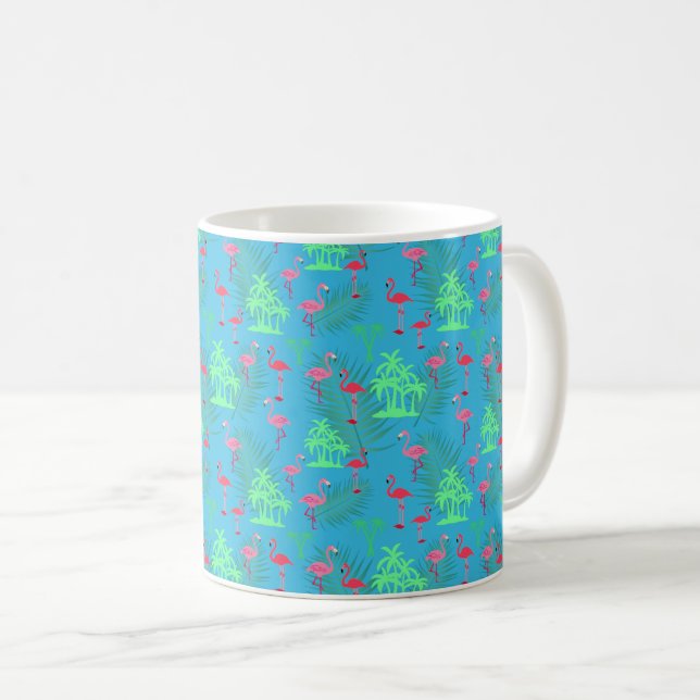 Mug Flamants roses roses et palmiers (Devant droit)