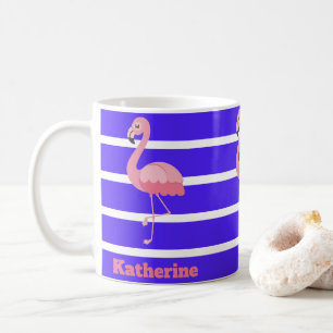 Mug Flamants roses roses personnalisés sur les rayure