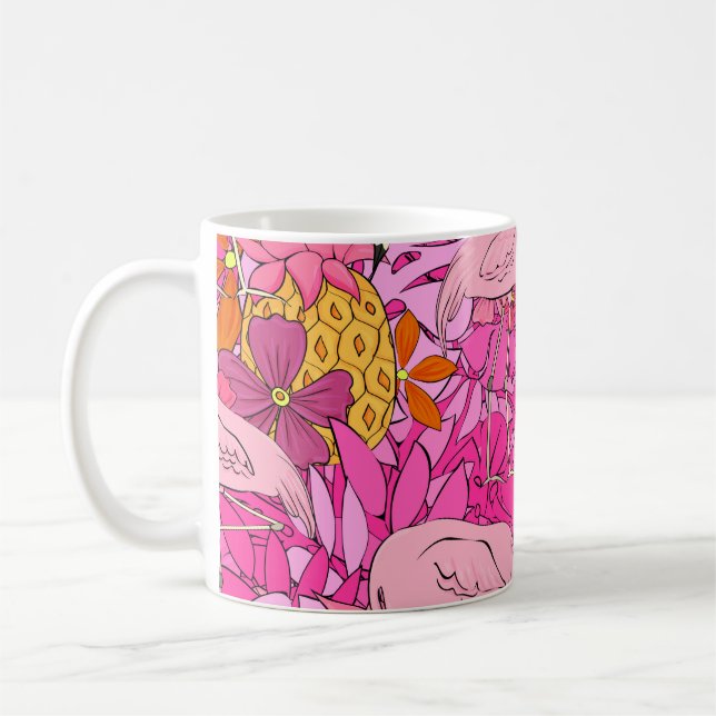 Mug Flamants roses sur un arrière - plan de feuilles t (Gauche)