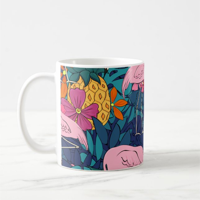 Mug Flamants roses sur un arrière - plan de feuilles t (Gauche)