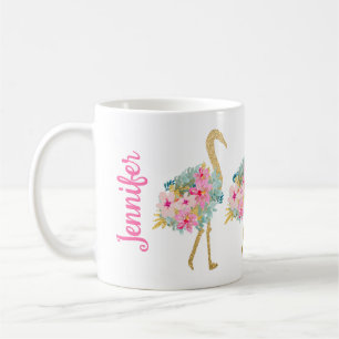 Mug Flamants roses tropicaux Floral rose vert et or