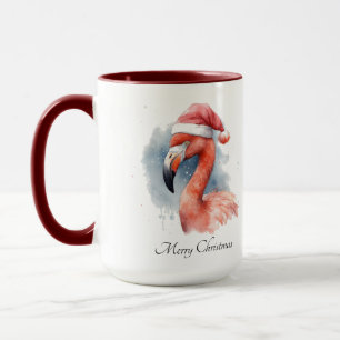 Mug Flamingo de Noël chapeau de Père Noël aquarelle pe