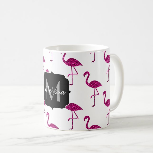 Mug Flamingo pétillant rose motif Monogramme (Devant droit)