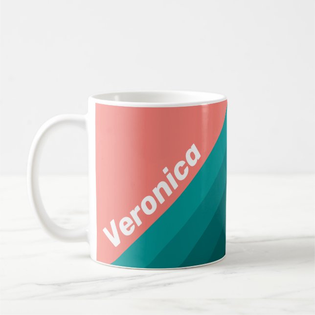 Mug Flamingo Rayures Aqua avec Nom (Gauche)