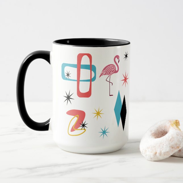 Mug Flamingo Rose Ovals Diamants Étoile de la Période  (Avec donut)