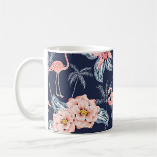 Mug Flamingo rose, palmiers, rose, fleur d'orchidées,