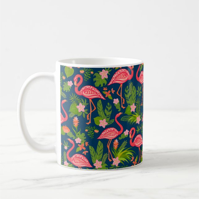 Mug Flamingo rose sur un dos rayé turquoise (Gauche)